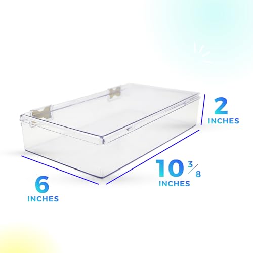Clear Plastic Box with Hinged Lid – 10.4" x 6" x 2" Organizer Box for Crafts, Sewing Supplies, Office & School Essentials – Stackable, Durable, BPA-Free, Made in USA