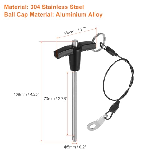 uxcell 2Pcs T Handle Lock Pins, 5mm x 70mm Usage Length Stainless Steel Push-Button Quick Release Pin - size: 5mm x 70mm