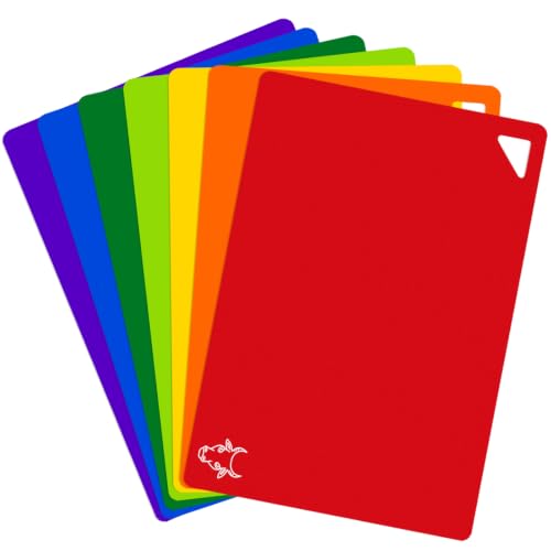 7 Pieces Plastic Flexible Cutting Boards for Kitchen, BPA- Free,15"x12" | Non Slip Cutting Mats with Food Icons, Easy-Grip Handles - color: Bright Colors