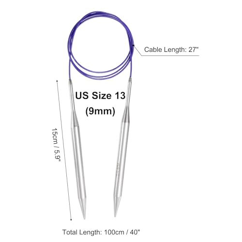 uxcell US 13(9mm) Knitting Circular Needle 40 Inch(100cm) Metal Round Stainless Steel Needle with Large Eye Sewing & Stitch Markers for Handmade Projects DIY Knit Blankets - size: US13(9mm)