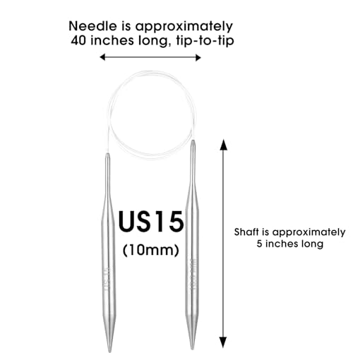 Circular Knitting Needles Stainless Steel Long Needles for Adults Beginners, Flexible Cord for Sweaters Blankets Socks,Lightweight Smooth Tips Magic Loop Knitting Needles (40inch, US15/10mm) - color: 40inch, size: US15/10mm