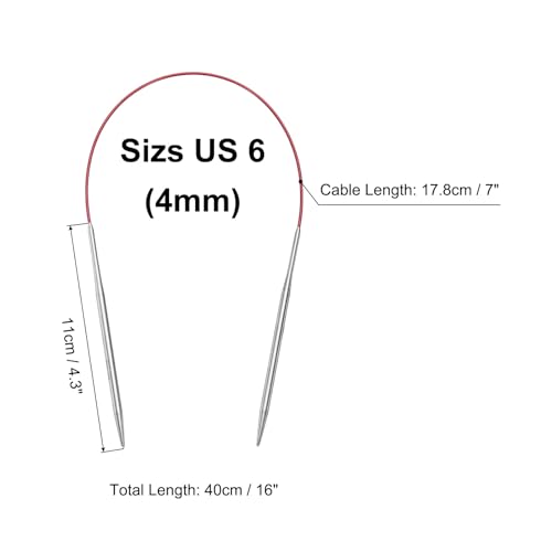 uxcell Size US 6 (4mm) Knitting Needles Circular Needle 16 Inch(40cm) Round Metal Stainless Steel Needle for Handmade Projects DIY Knitting - color: Red, size: 16 inch Size US 6 (4mm)