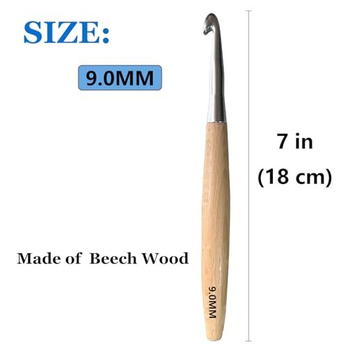 BsHooker Beech Wood Handle Crochet Hooks,9mm Ergonomic Crochet Hooks for Beginners and Arthritic Hands,Comfortable Grip - size: 9mm