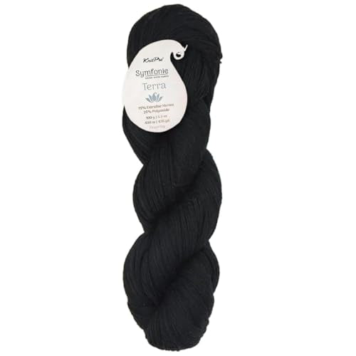 KnitPro Symfonie Fingering Weight Merino Wool Yarn 100g, Jet Black | 75% Extrafine Merino & 25% Polyamide, 438yds, OEKO-TEX Certified, Superwash, Colorfast, #1 Yarn Skein for Knitting & Crochet - color: Jet Black