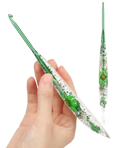Katech 4.0mm Crochet Hook for Arthritic Hands, Long Aluminum Inline Hooks | Ergonomic Crochet Hooks with Dried Floral Grip-Elegant & Unique, Smooth Crochet Needle-Crochet Gift for Beginner&Crocheter - size: 4.0mm