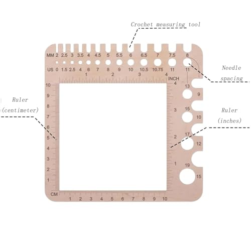 Crochet Gauge Ruler Stitch Counter Spinning Wheel Yarn Measuring Handmade Accessories Wooden Knitting Multi-Function Tool Square Knitting Accessories