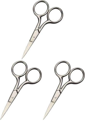 Professional Grooming Scissors for Personal Care Facial Hair Removal and Ear Nose Eyebrow Trimming Stainless Steel Fine Straight Tip Scissors Men (Pack of 3) - size: 1 Count (Pack of 3)