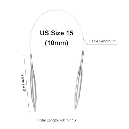 uxcell 15 Gauge Knitting Circular Needle 16 Inch(40cm) Metal Round Stainless Steel Needle with Large Eye Sewing & Stitch Markers for Handmade Projects DIY Knit Blankets - size: 10mm, 16 inch