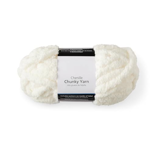 Chunky Chenille Yarn – 31.7 Yards, Ivory – Super Bulky, Soft & Fluffy, Polyester Knitting Yarn for Blankets, Crafts & DIY Projects