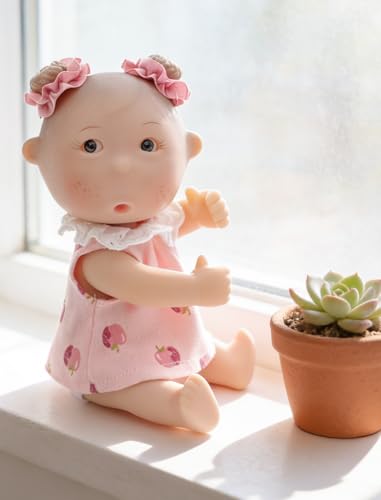 Mini Baby Doll, 7 Inch Mini Baby Doll with 5 Movable Joints, Thumb-Sucking Pose, Full Body Vinyl Doll for Play, Display, and Collection, Gifts for Boys and Girls, Collectors, Ages 3+ (Pink) - color: Pink