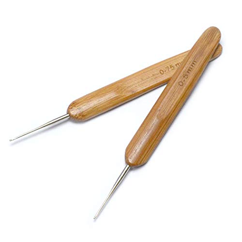 Luwigs 2Pcs Bamboo Dreadlock Crochet Hooks 0.5mm 0.75mm Braiding Tool | Dual Size Steel Crochet Hooks with Smooth Bamboo Grips, Great Tool for DIY Dreadlocks, Braids and Hair Styling Crafts - color: 2pcs/set, size: 0.5mm, 0.75mm