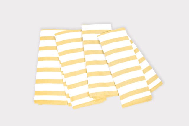 Realm 17" x 27" 100% Cotton Kitchen Towel (4 Pack) | Stripe Pattern Ochri Yellow | Soft, Plush & Absorbent with Solid White Backing - color: Ochri, style: Stripe Kitchen Towel