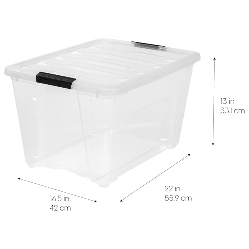 IRIS USA 54 Qt Stackable Plastic Storage Bins with Lids, 8 Pack - BPA-Free, Made in USA - See-Through Organizing Solution, Latches, Durable Nestable Containers, Secure Pull Handle - Clear - color: Clear, size: 54 Qt, style: 8 Pack