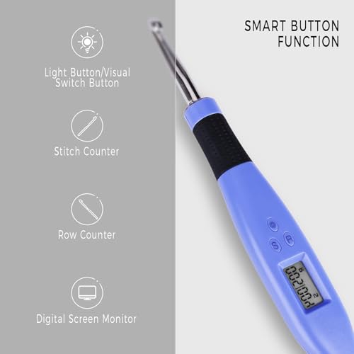 Light Up Crochet Hooks Set, 12 Sizes Counting Crochet Hook with Light | Portable Lighted Crochet Hook Set, All-in-One Crochet Hooks with Stitch & Row Counter, Crochet Gift for Family, Friends - size: 12 Size