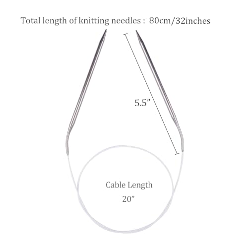 Circular Knitting Needles 32inches/80cm,Size US 8.0(5mm) Stainless Steel Round Knitting Needles for Handmade Knitting DIY - size: US8/5mm