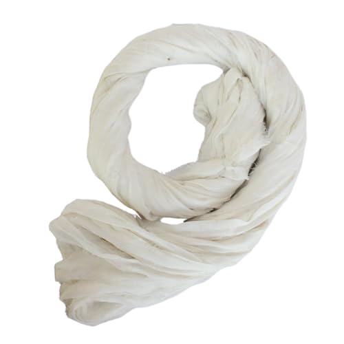 KNITSILK Poly Cotton Ribbon Yarn – Natural White Ribbon Yarn for Knitting, Crochet, Weaving, Macramé & DIY Crafts, Lightweight Textured Fiber, 22 Yards (20m), 45g Skein