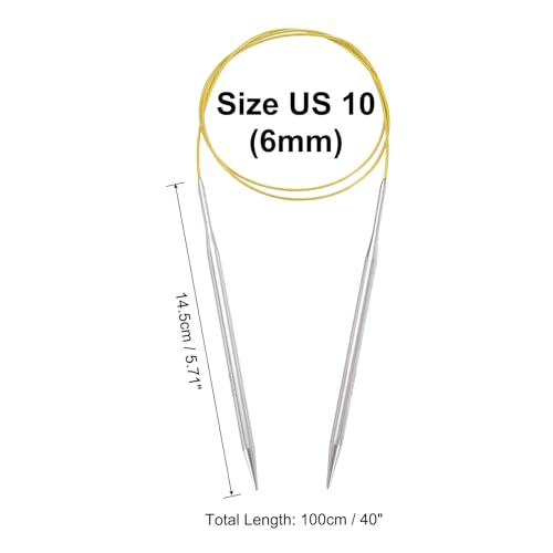 uxcell Size US 10 (6mm) Knitting Needles Circular Needle 40 Inch(100cm) Round Metal Stainless Steel Needle for Handmade Projects DIY Knitting Yellow - color: Yellow, size: 40 inch Size US 10 (6mm)