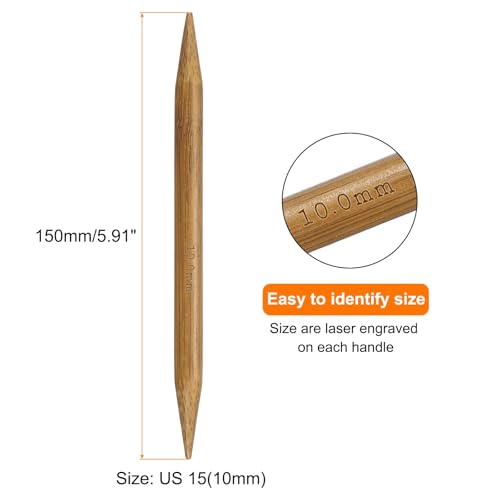 HARFINGTON 5Pcs Bamboo Knitting Needles Double Pointed Size US 15(10mm) Carbonized 6 Inch(15cm) Straight for Handmade Creative DIY Knitting Craft Yarn Projects - size: US 15(10mm)