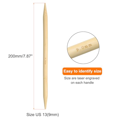 HARFINGTON 8Pcs Bamboo Knitting Needles Double Pointed Size US 13(9mm) 7.9 Inch(20cm) Straight for Handmade Creative DIY Knitting Craft Yarn Projects - size: US 13(9mm)