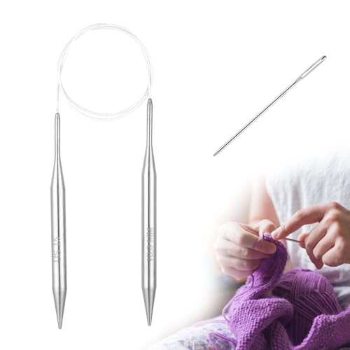 Circular Knitting Needles Stainless Steel Long Needles for Adults Beginners, Flexible Cord for Sweaters Blankets Socks,Lightweight Smooth Tips Magic Loop Knitting Needles (40inch, US15/10mm) - color: 40inch, size: US15/10mm
