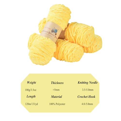 Chenille Yarn for Crocheting, Baby Blanket Yarns, Chunky Knitting Fluffy Velvet, Bulky 4 Pack 14OZ, 4 x 394FT, DIY Crafts Plush (Yellow) - color: yellow