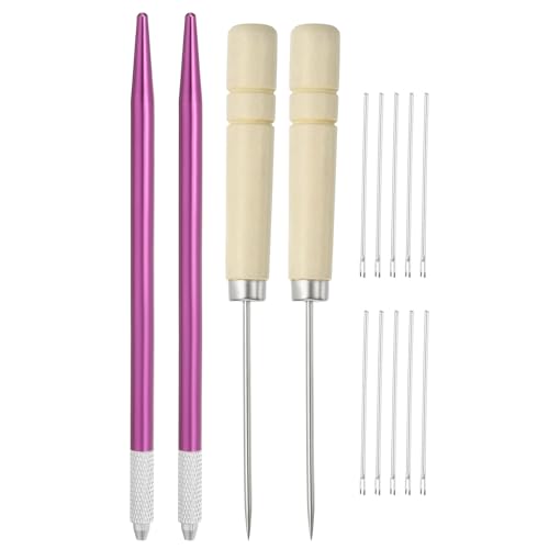 PATIKIL Doll Hair Rooting Holders Kit, 0.6mm Doll Hair Rerooting Knitting Needles with Wood Awls Crochet Hooks Doll Wig Tool for Doll Hair Making Supplies DIY Crafts, Purple - color: Purple, size: 0.6mm