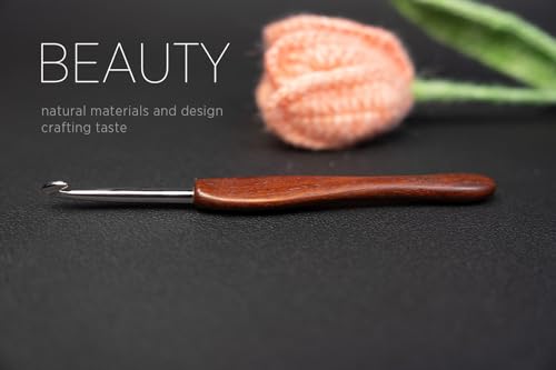 SEVENSUN Mimosa 5.5mm Single Crochet Hook, Available in 0.6mm-6.5mm, Ergonomic Hand Polished Stainless Steel Inline Pointy Wood Handle Crochet Hook for Arthritic Hands, Mother's Day Gifts for Mom - size: 5.5mm(Size I)
