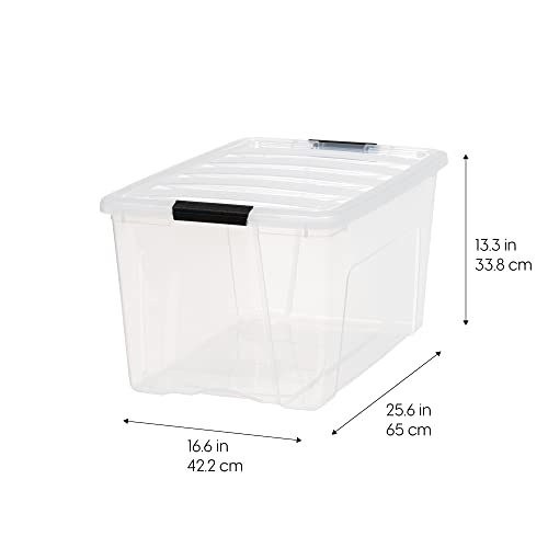 IRIS USA 4-Pack 72 Quart Storage Bins with Lids, Clear | Transparent design makes contents easy to find. Perfect for moving, blankets, clothing, and garage storage. Nestable design - color: Clear, size: 72 Qt, style: 4 Pack