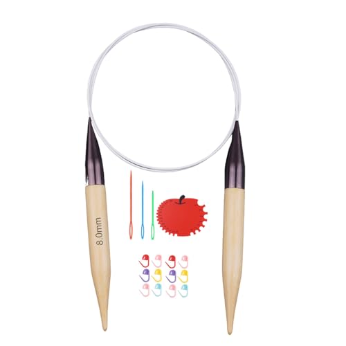 Weabetfu 32inch Bamboo Circular Knitting Needles US Size 11(8mm) | Premium Circular Needles Handmade DIY and Any Weave Yarn Projects,Include Knitting Accessories - size: US 11(8mm)