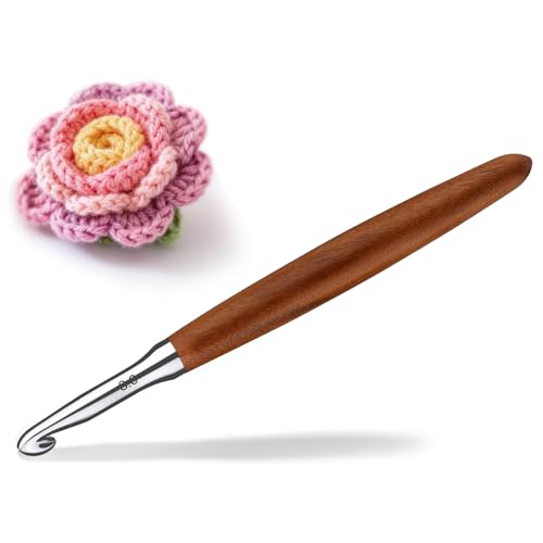 Lunarm Crochet Hook 8.0mm Ergonomic Crochet Aluminum Hook Wood Handle | Available in 3mm-10mm for Arthritic Hands DIY Craft Knitting Bouquets, Blankets, Hats, Gloves from Various Yarns - size: 8.0mm