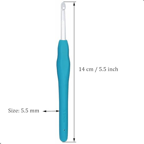 6Pcs 5.5mm Aluminum Soft Grip Rubber Ergonomic Handle Crochet Hook Knitting Needles US Size I (Size 9) for DIY Yarn Craft,Nice Gift for Women Adults Kids Children Beginners (Blue) - size: 5.5mm