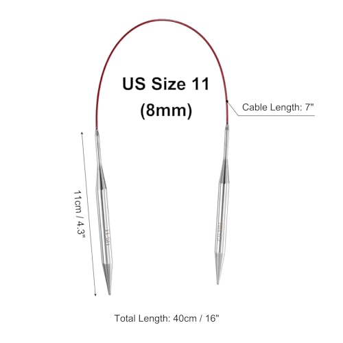 uxcell 11 Gauge Knitting Circular Needle 16 Inch(40cm) Metal Round Stainless Steel Needle with Large Eye Sewing & Stitch Markers for Handmade Projects DIY Knit Blankets - size: 8mm, 16 inch