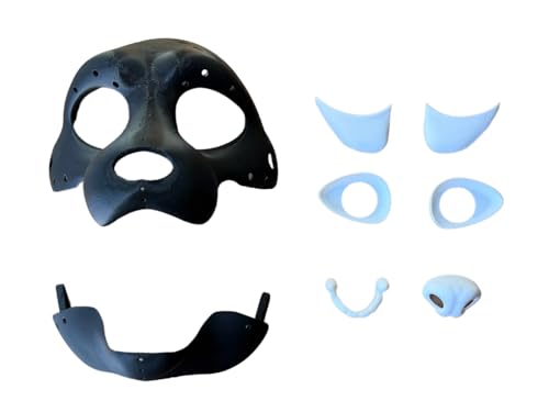 Ferret | Caniform Fursuit Headbase | 3D Printed in PLA | Furry Mask | Includes Jaw, Eyes, Nose, Teeth - color: Black, size: 10 Inches