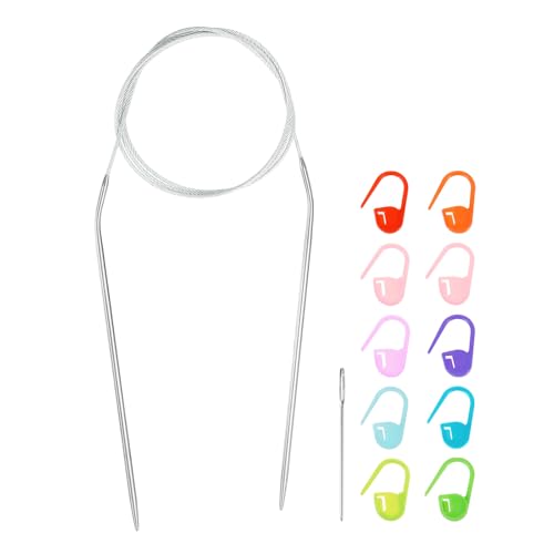 HARFINGTON Knitting Needles Size US 2.5(3mm) Circular Needle 39 Inch(100cm) Round Metal Stainless Steel Needle with Needles for Handmade Projects DIY Knitting - size: Size-US-2.5-(3mm) x 100cm