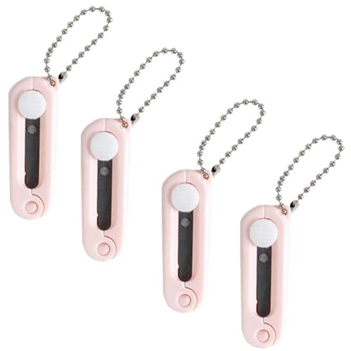 4Pcs Pink Folding Scissors Safe Portable Travel Foldable Telescopic Cutter Pocket Mini Scissor with Keychain for Cutting, Scrapbooking, Crafting, Sewing Craft Scissors