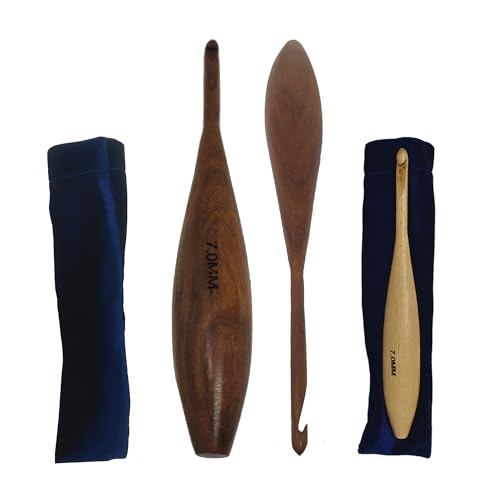 Handcrafted Wooden Crochet Hooks with Bag, 4 MM to 10 MM | Comfortable Grip | Smooth Finish & Ergonomic Design | Galaxy Indiacraft (Natural Rosewood, 7 MM) - color: Natural Rosewood, size: 7 MM