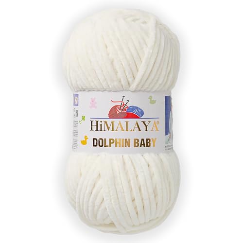 1 Skein/Pack Himalaya Dolphin Baby Chenille Yarn, Each Ball 100 gr (3.5 oz), 120 m (132 Yards), 100% Polyester, Super Bulky Baby Blanket Velvet Amigurumi Yarn, 80308 - Cream
