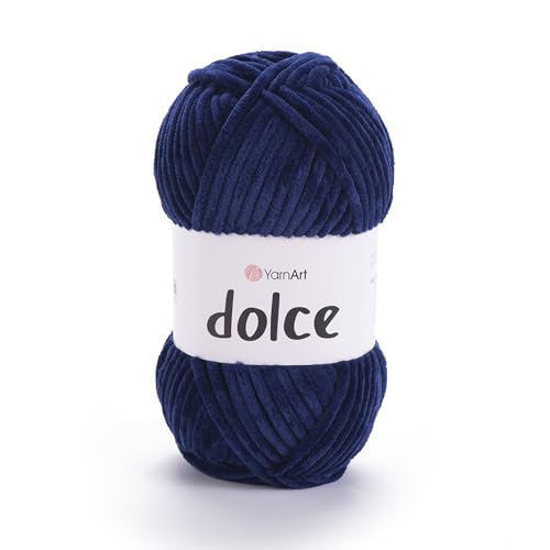 YarnArt Dolce Chenille Yarn – Soft Velvet Yarn for Amigurumi, Plush Toys, Blankets – Super Bulky, 100g (3.53 oz), 120m (131 yds) – Ideal for Crochet & Knitting Projects (756, Dark Blue) - color: 756
