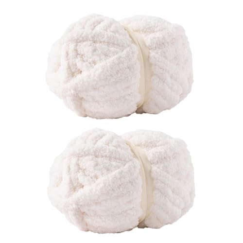 White Jumbo Chunky Chenille Yarn for Crocheting, Thick Plush Yarn for Hand Knitting Blankets, Super Soft Bulky Yarn for DIY Projects, 2 Jumbo Pack - color: white