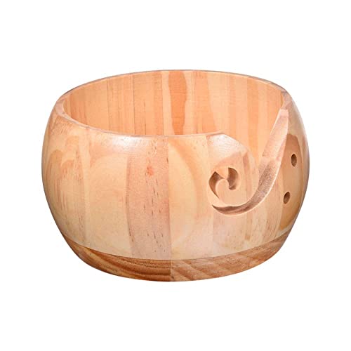 Wooden Crafted Yarn Ball Storage Bowl with Carved Holes and Drills Holes Wooden Yarn Bowl for Crocheting Knitting Accessories DIY Crafts (B) - color: B