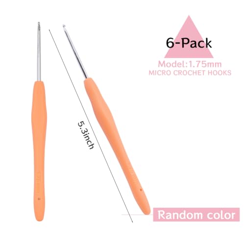 Hobekoee 6pcs Small Size Crochet Hooks,1.75mm Micro Crochet Needles | Steel Lace Crochet Hooks,Ergonomic Crochet Hook Grip for Arthritis And Beginners,Mini Size - size: 1.75mm