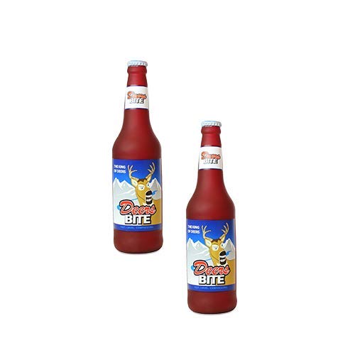 SILLY SQUEAKERS Tuffy 2 Pack Beer Bottle Dog Toy: Squeaky Dog Toy, Washable and Floats, Vinyl - color: 2PK Brown Deers Bite Beer Bottle