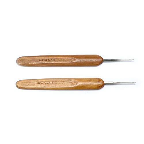 Luwigs 2Pcs Bamboo Dreadlock Crochet Hooks 0.5mm 0.75mm Braiding Tool | Dual Size Steel Crochet Hooks with Smooth Bamboo Grips, Great Tool for DIY Dreadlocks, Braids and Hair Styling Crafts - color: 2pcs/set, size: 0.5mm, 0.75mm