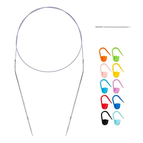 32"US Size 0 (2.0mm) Circular Knitting Needle for Beginners, Round Metal Knitting Needle with Fixed Magic Loop Colored Lace, Stainless Steel Circle Needles for Sock, Blankets, Sweater, Scarf, Mittens - color: Size US 0 (2mm)