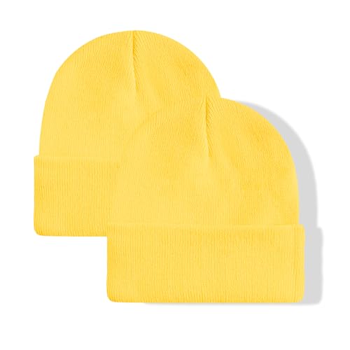NPJY Unisex Beanie for Men and Women Knit Hat Winter Beanies | Warm-Keep & All-Size, Comfortable & Durable, Soft for Winter Weather - color: Yellow