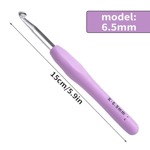 6.5mm Crochet Hook, Ergonomic Crochet Hooks with Soft Rubber Handle and Smooth Glide Head - Lightweight Aluminum Needles for Beginners, Arthritis, Yarn Projects, Long Crafting Sessions (6.5 mm) - size: 6.5mm