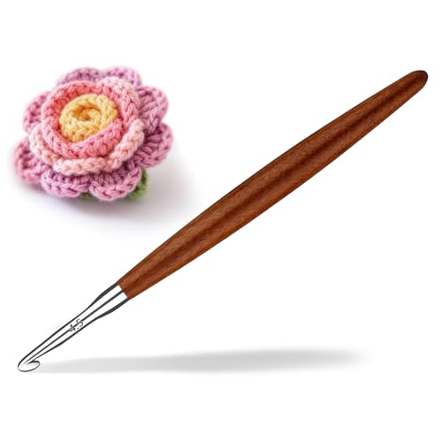 Lunarm Crochet Hook 4.5mm Ergonomic Crochet Aluminum Hook Wood Handle | Available in 3mm-10mm for Arthritic Hands DIY Craft Knitting Bouquets, Blankets, Hats, Gloves from Various Yarns - size: 4.5mm