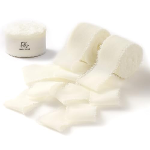 DORIS HOME Handmade Frayed Fringe Chiffon Ribbon 1" x 21Yd Cream White | Fabric Ribbon, For Flower Bouquet/Gift Wrapping/Wedding Invitations/Party Decorations - color: Cream White