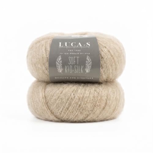 Soft Kid-Silk – 2 Skeins of Fluffy Lightweight Kid Mohair & Silk Yarn for Knitting & Crochet, 1.75 oz (50g), 460 yds (420m) Total - color: Beige (12), size: 2 Units