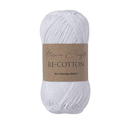 Re-Cotton Knitting Yarn 3X 100g / 3.52oz (White, 3 Pack) - color: White